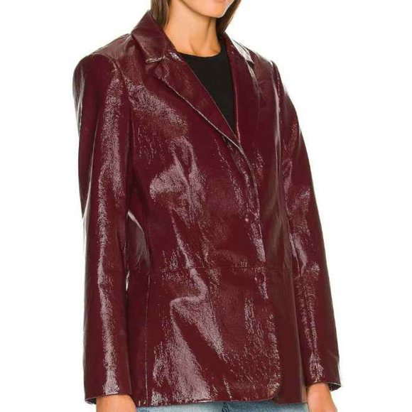 LNA Jackets & Blazers - LNA  Faux-leather crinkle jacket in wine